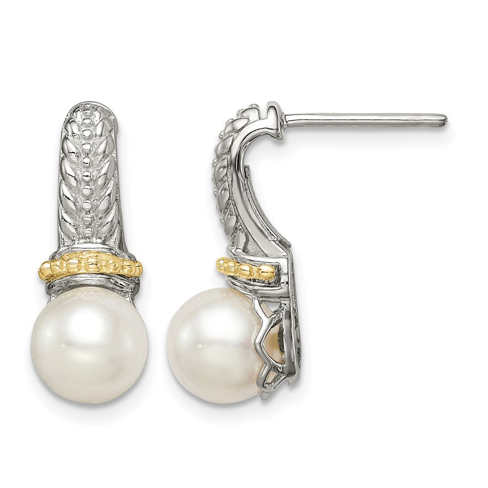 Sterling Silver RH-pltd w/14K Accent 7-8mm FWC Pearl Post Earrings