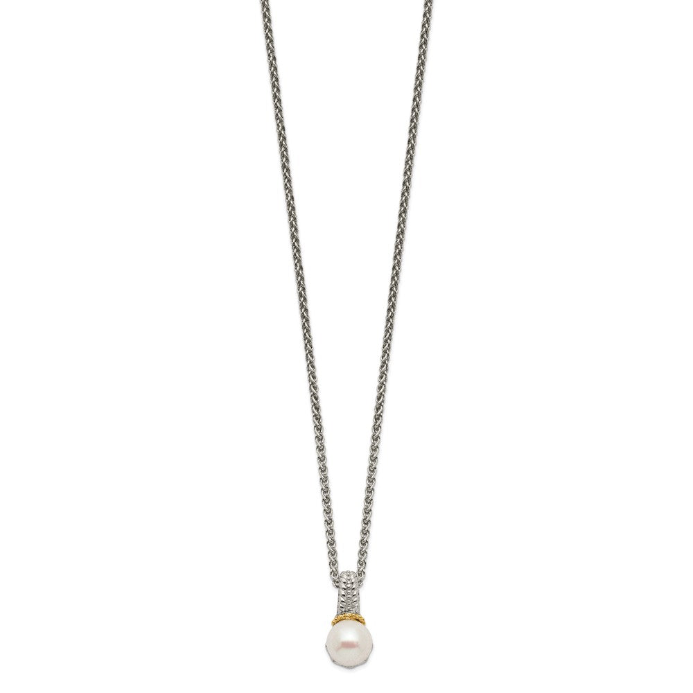 Sterling Silver Rhod-plated w/14k Accent 8-9mm FWC Pearl Necklace