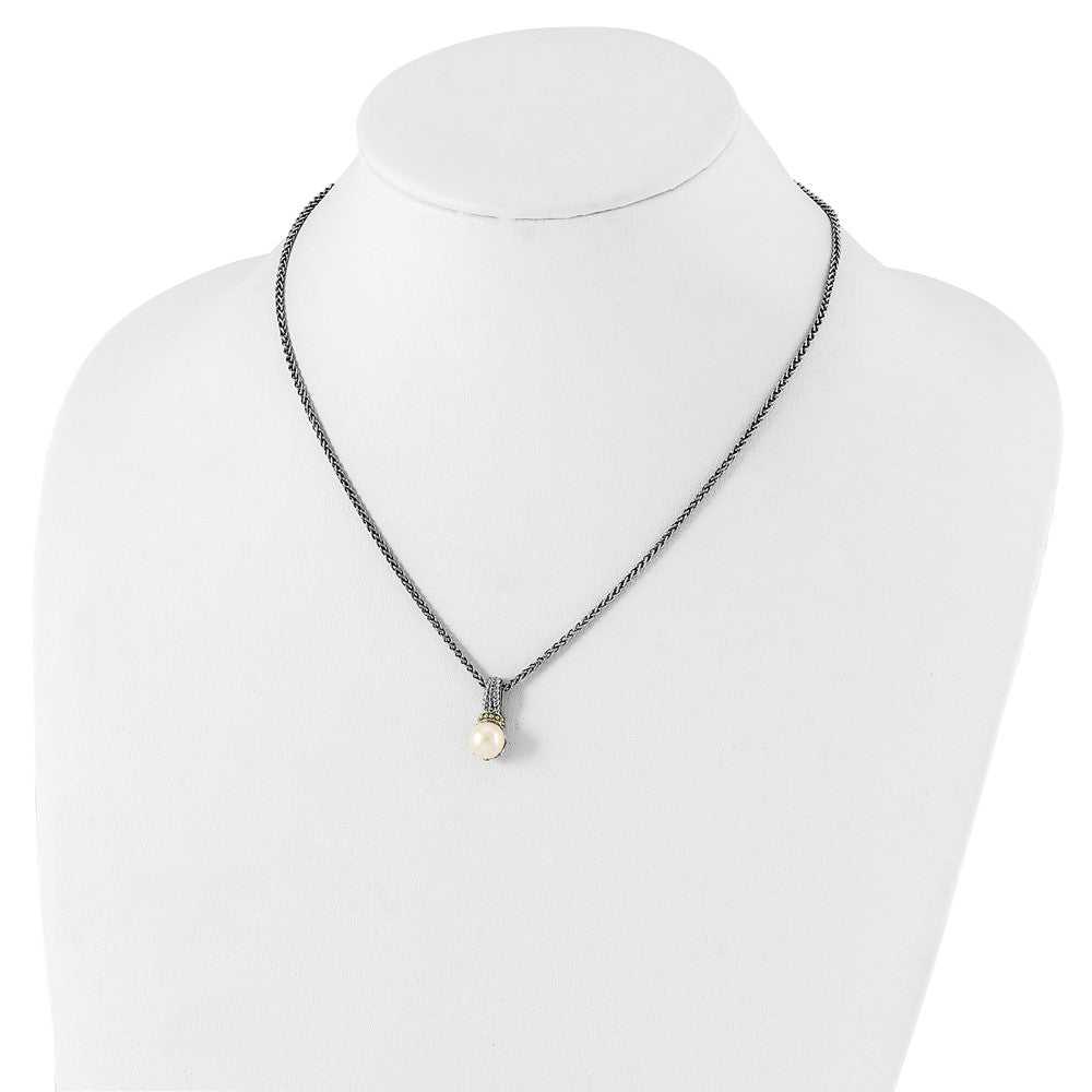 Sterling Silver Rhod-plated w/14k Accent 8-9mm FWC Pearl Necklace