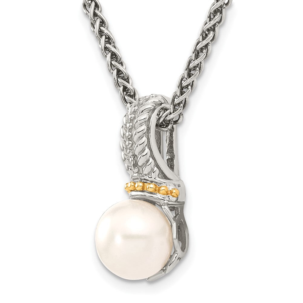 Sterling Silver Rhod-plated w/14k Accent 8-9mm FWC Pearl Necklace