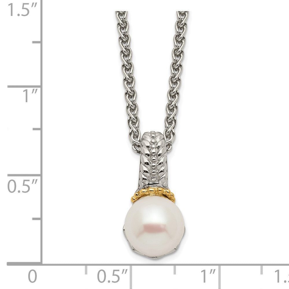 Sterling Silver Rhod-plated w/14k Accent 8-9mm FWC Pearl Necklace