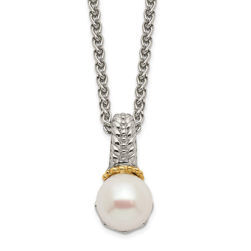 Sterling Silver Rhod-plated w/14k Accent 8-9mm FWC Pearl Necklace