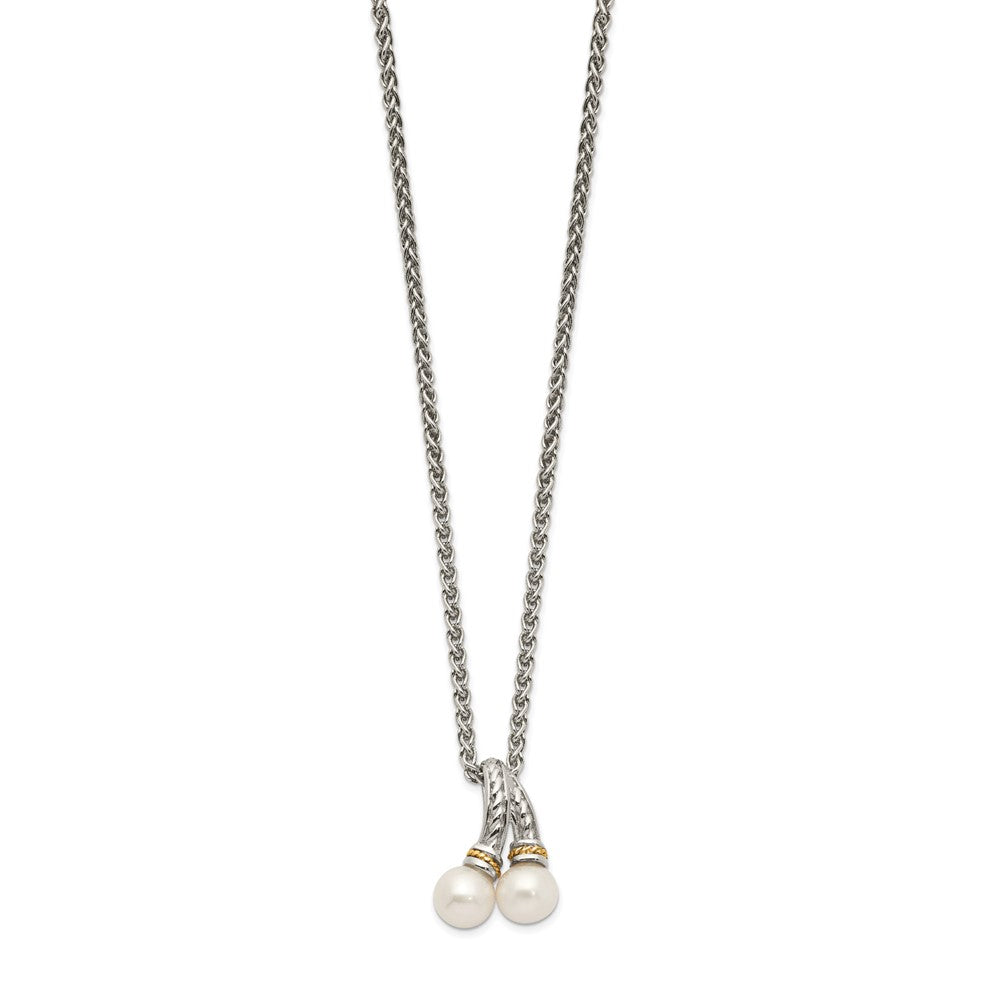 Sterling Silver Rhod-plated w/14K Accent 6-7mm FWC Pearl Necklace