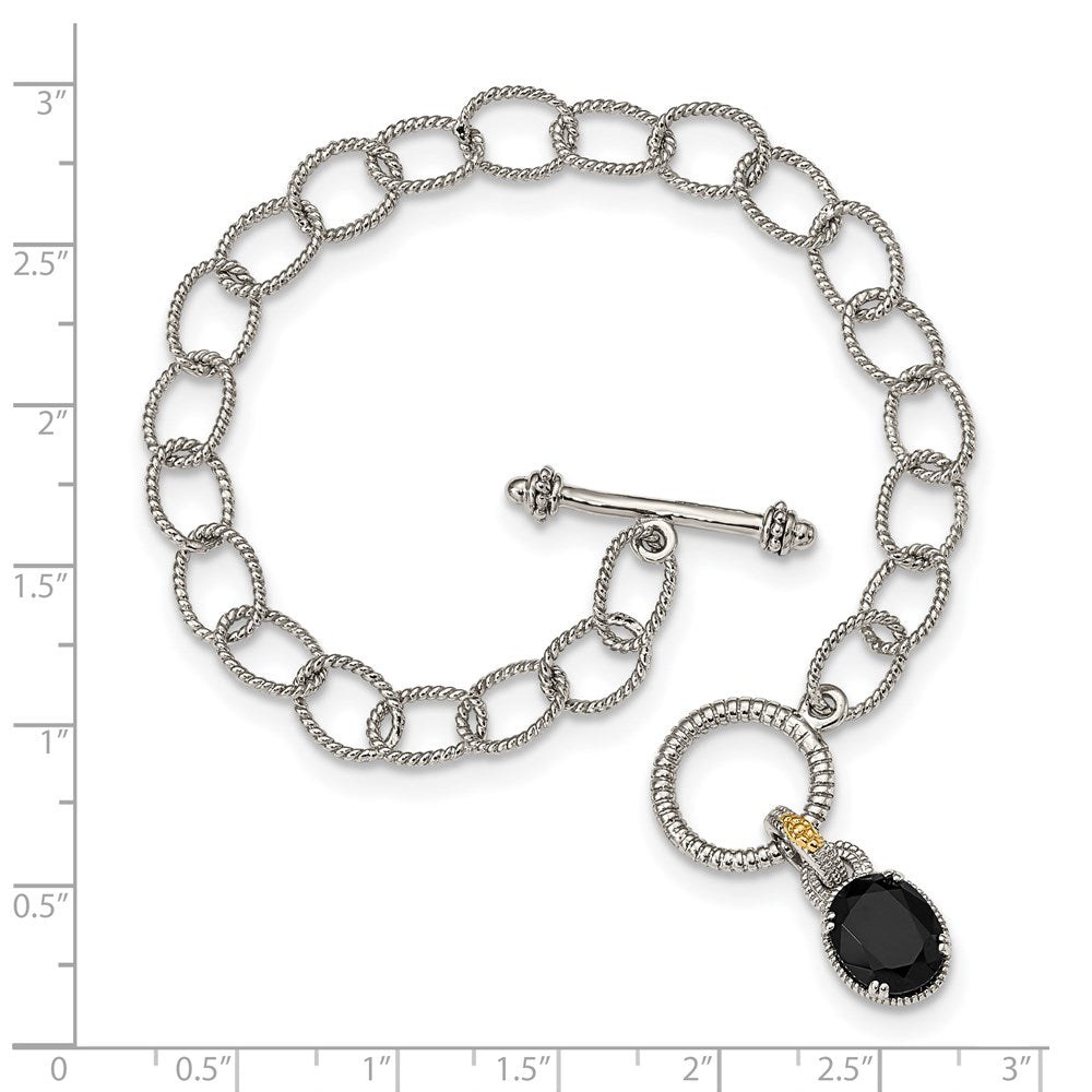 Sterling Silver Rhodium-plated w/ 14K Accent Onyx 7.5in Toggle Bracelet