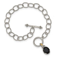 Sterling Silver Rhodium-plated w/ 14K Accent Onyx 7.5in Toggle Bracelet