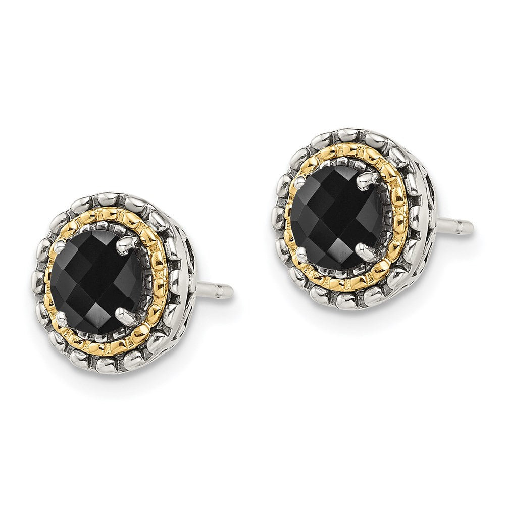 Sterling Silver Antiqued w/ 14k Polished Onyx Earrings