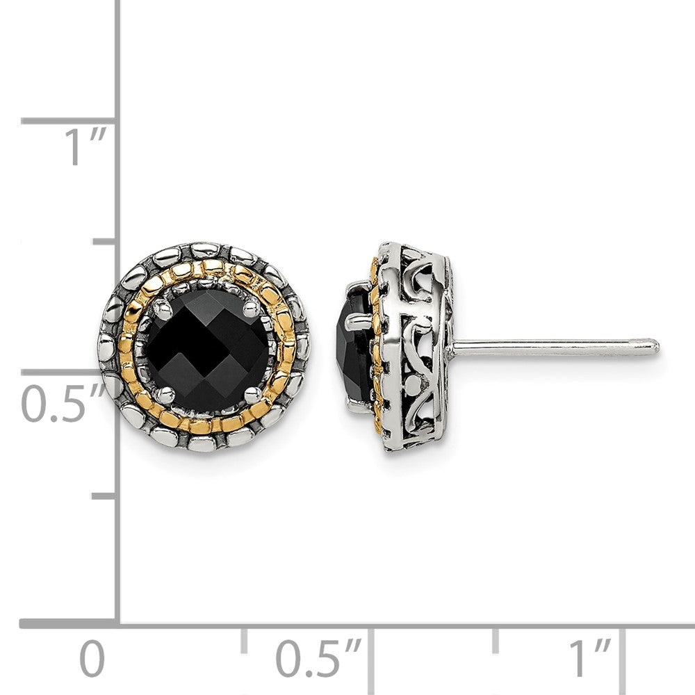Sterling Silver Antiqued w/ 14k Polished Onyx Earrings