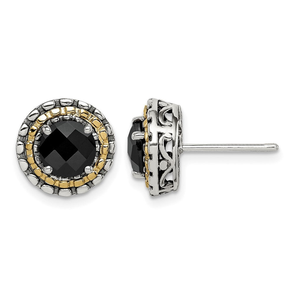 Sterling Silver Antiqued w/ 14k Polished Onyx Earrings