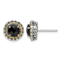 Sterling Silver Antiqued w/ 14k Polished Onyx Earrings