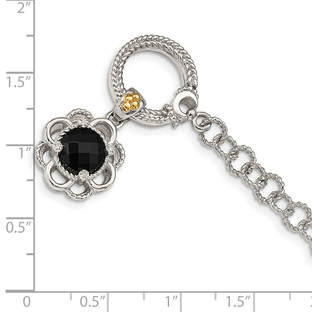 Sterling Silver RH-pl w/14k Accent Onyx/Diamond 7.5in Toggle Bracelet