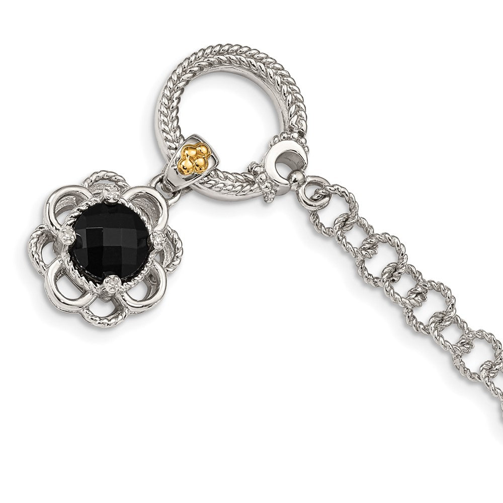 Sterling Silver RH-pl w/14k Accent Onyx/Diamond 7.5in Toggle Bracelet