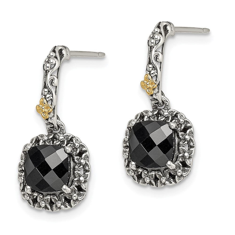 Sterling Silver Antiqued w/ 14k Polished Onyx Earrings