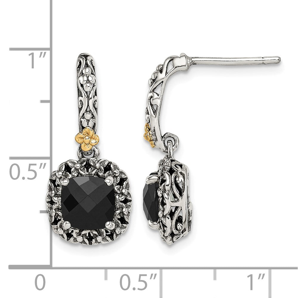 Sterling Silver Antiqued w/ 14k Polished Onyx Earrings
