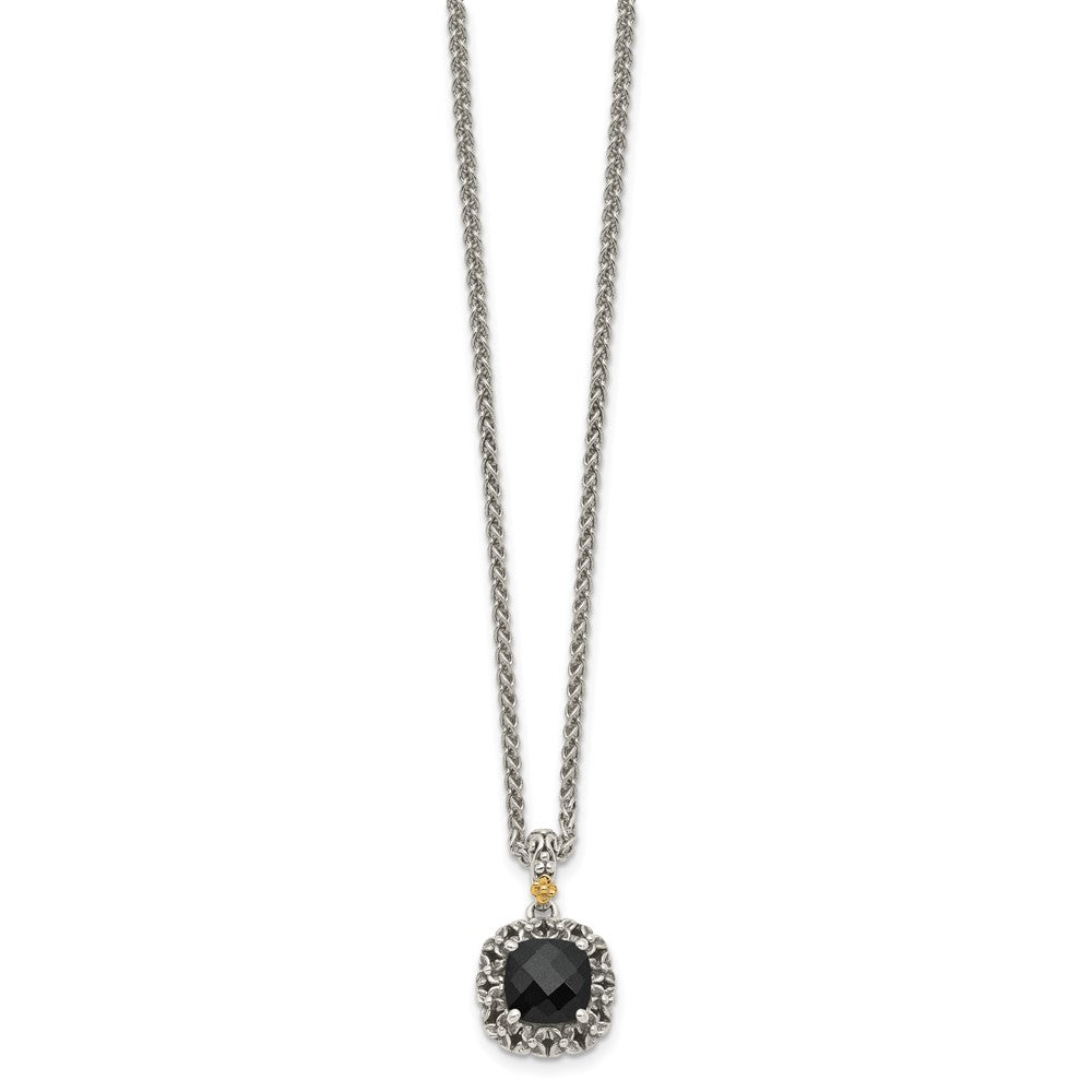 Sterling Silver w/14k Antiqued Polished Onyx Necklace