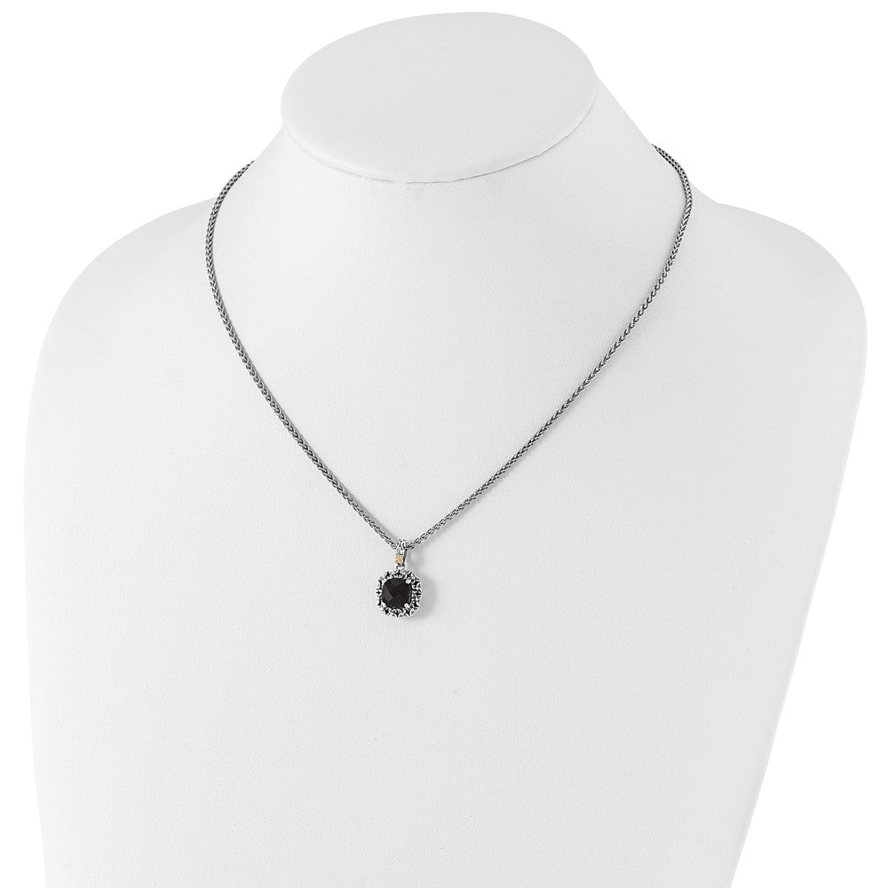 Sterling Silver w/14k Antiqued Polished Onyx Necklace