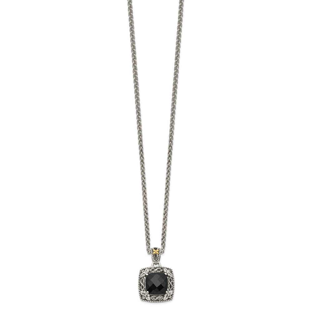 Sterling Silver Antiqued w/ 14k Polished Onyx Necklace