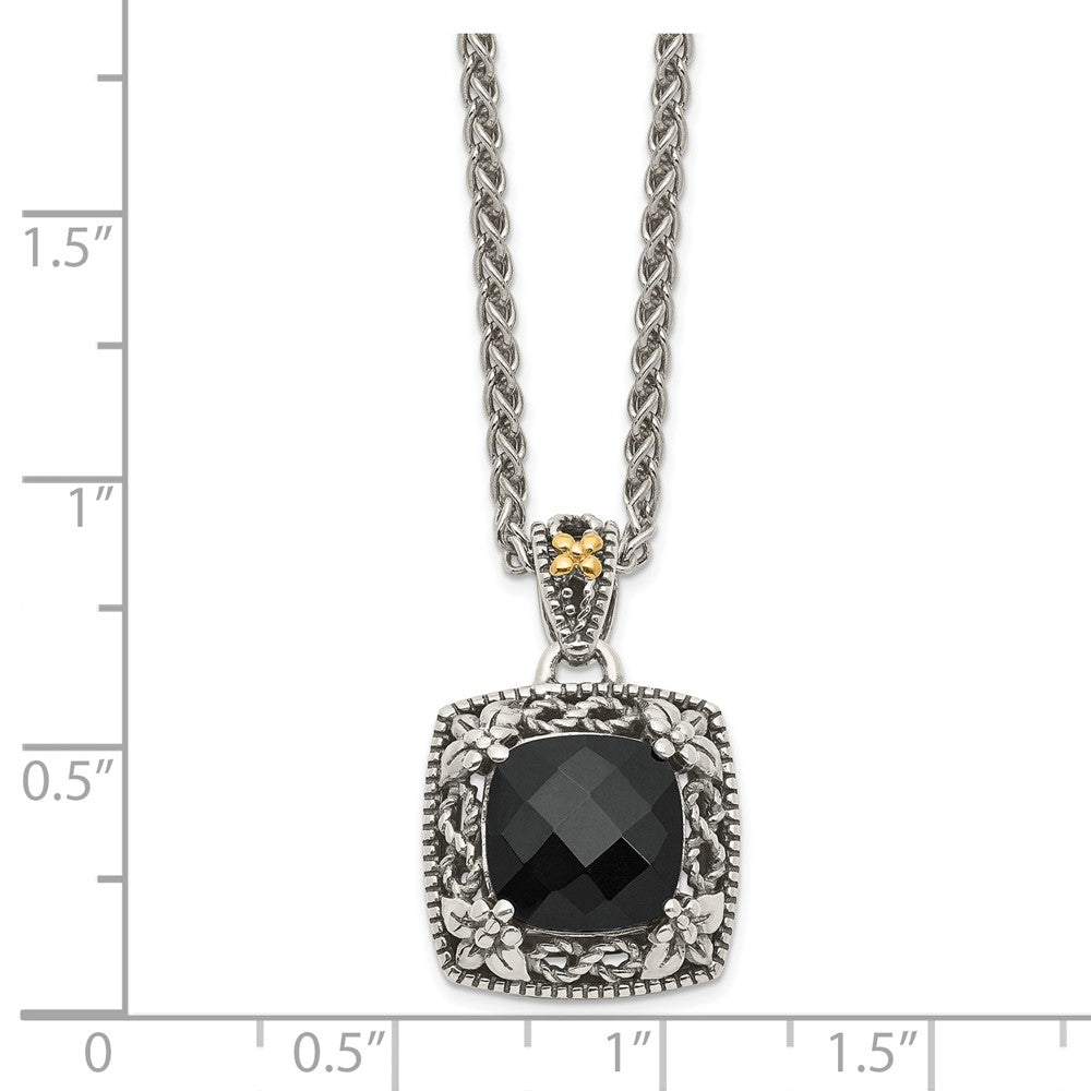 Sterling Silver Antiqued w/ 14k Polished Onyx Necklace