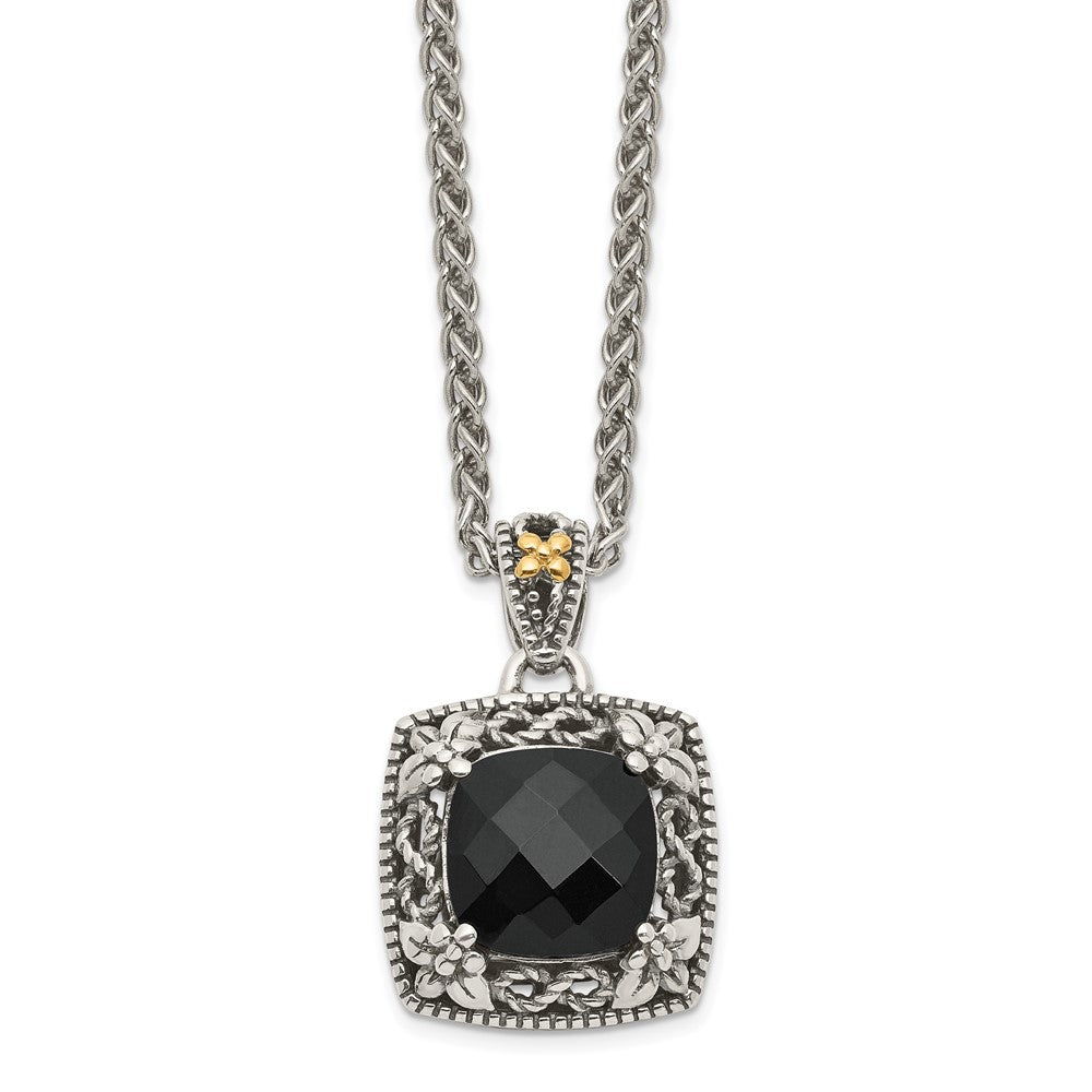 Sterling Silver Antiqued w/ 14k Polished Onyx Necklace