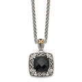 Sterling Silver Antiqued w/ 14k Polished Onyx Necklace