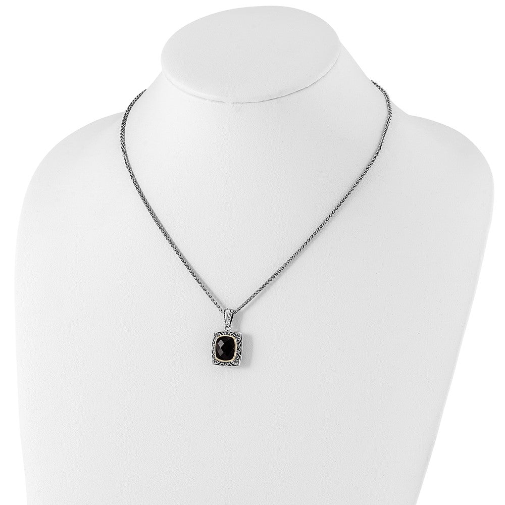 Sterling Silver Antiqued w/ 14k Polished Onyx Necklace