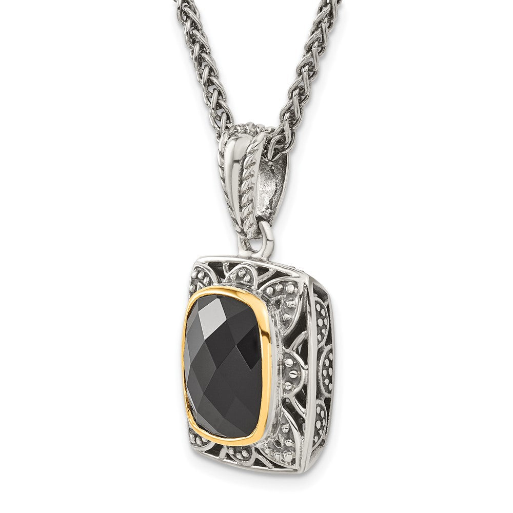 Sterling Silver Antiqued w/ 14k Polished Onyx Necklace
