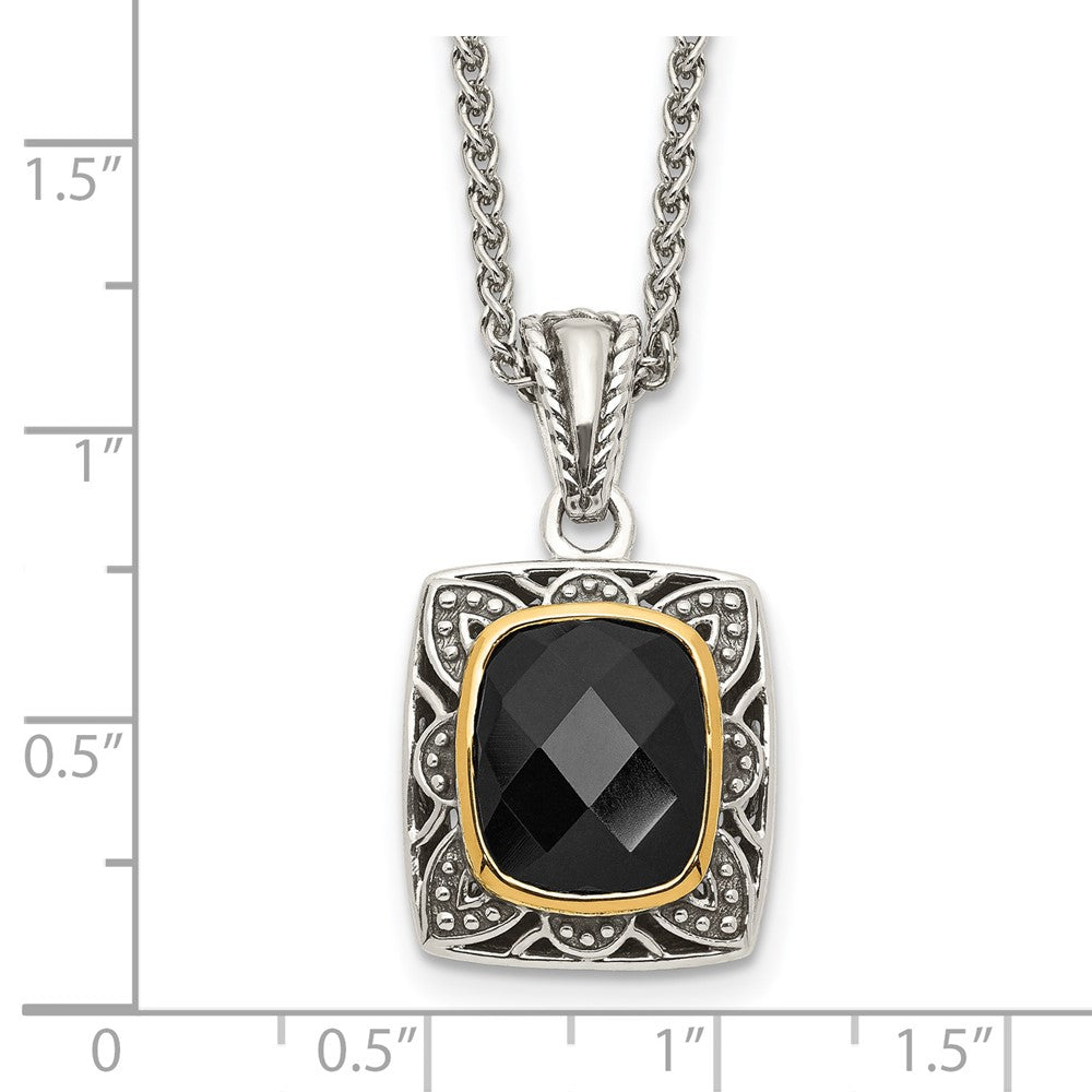 Sterling Silver Antiqued w/ 14k Polished Onyx Necklace