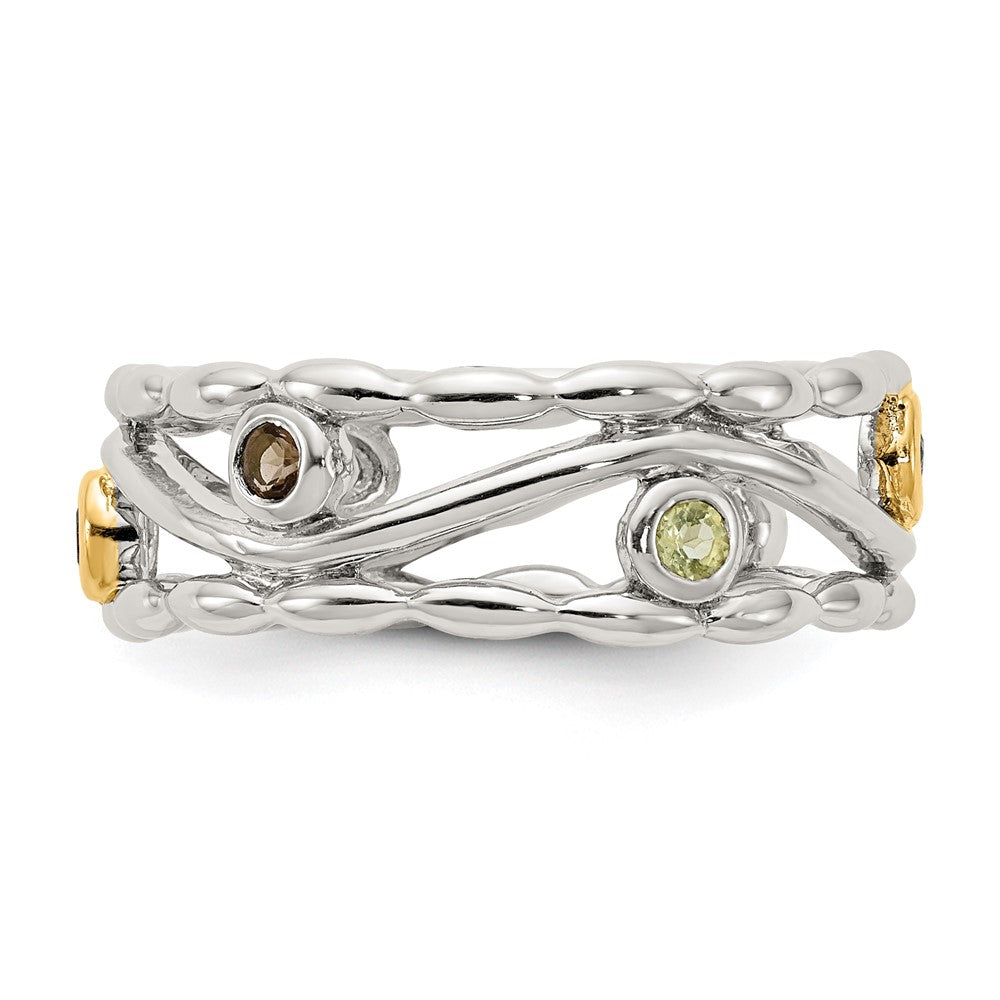 Sterling Silver Rhodium-plated w/ 14K Accent Multi-colored Ring