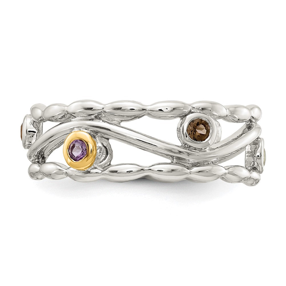 Sterling Silver Rhodium-plated w/ 14K Accent Multi-colored Ring