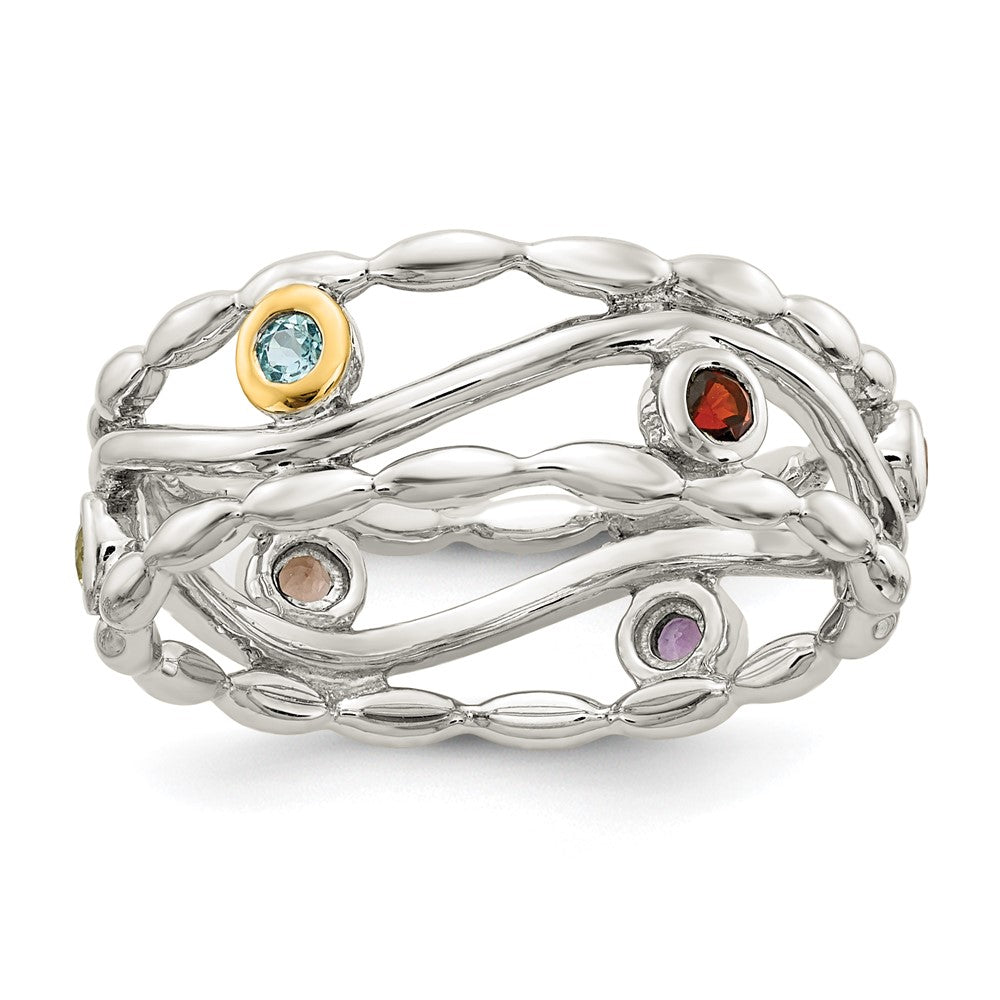 Sterling Silver Rhodium-plated w/ 14K Accent Multi-colored Ring