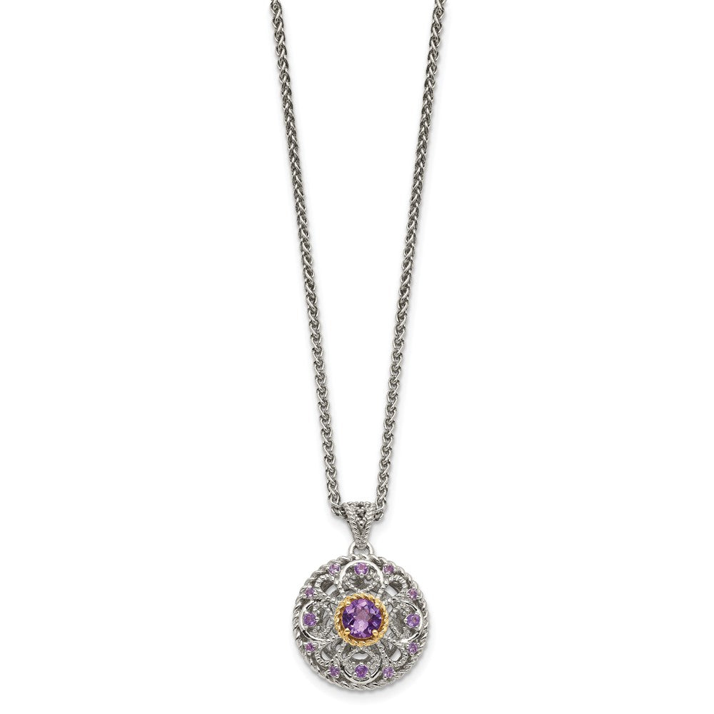 Sterling Silver Antiqued w/ 14K Accent Amethyst Necklace