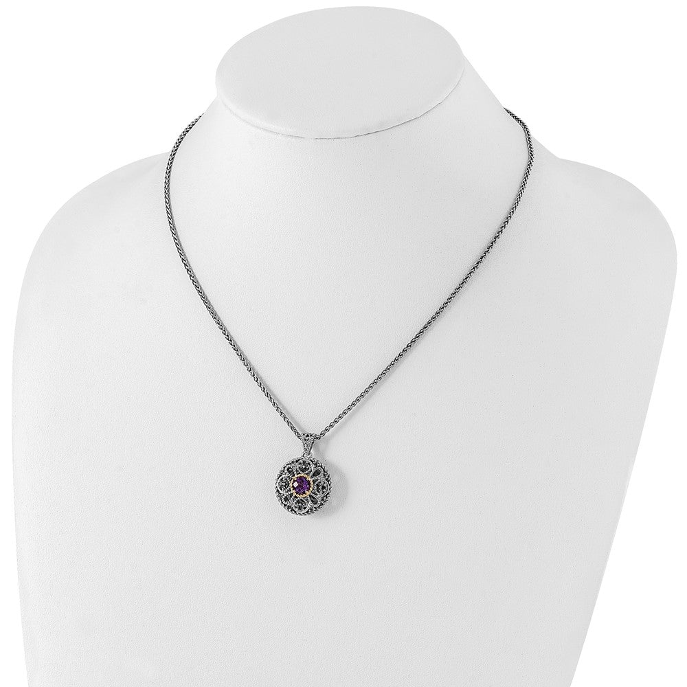 Sterling Silver Antiqued w/ 14K Accent Amethyst Necklace
