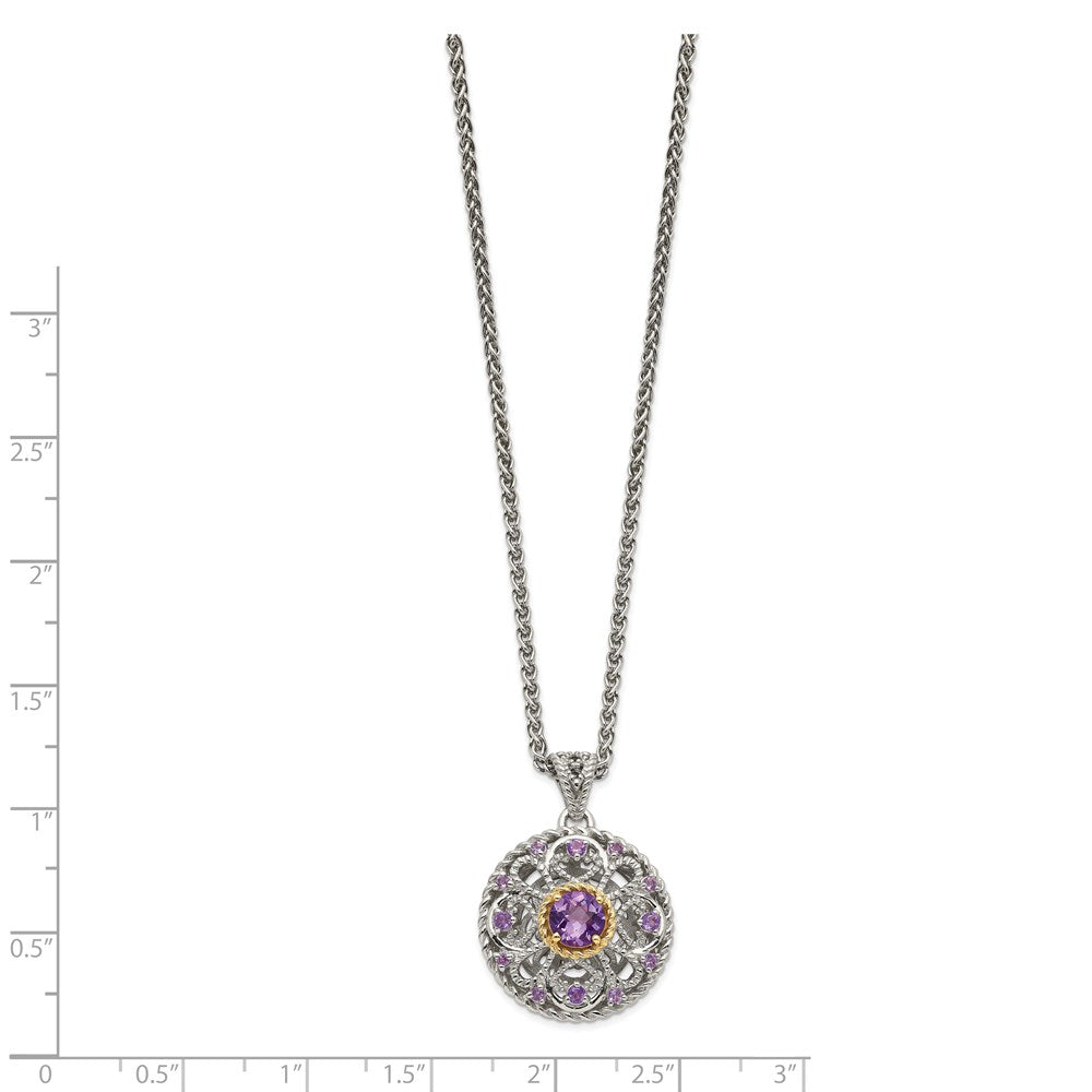 Sterling Silver Antiqued w/ 14K Accent Amethyst Necklace
