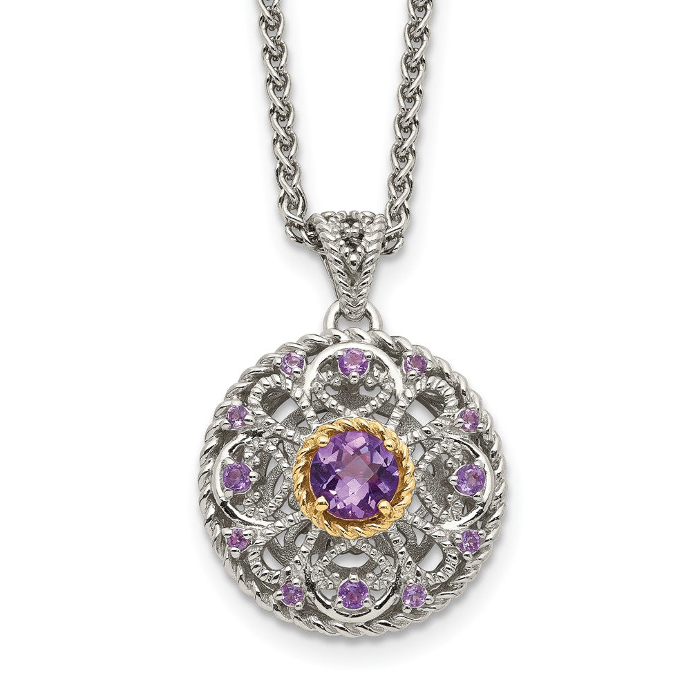 Sterling Silver Antiqued w/ 14K Accent Amethyst Necklace