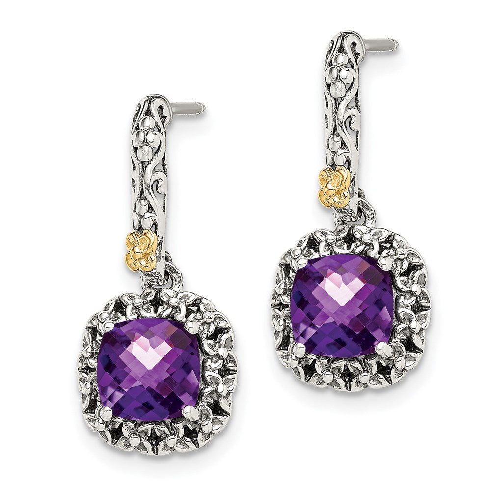 Sterling Silver Antiqued w/ 14k Polished Amethyst Earrings
