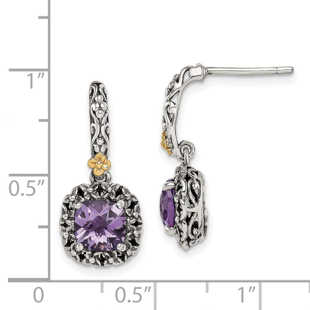 Sterling Silver Antiqued w/ 14k Polished Amethyst Earrings