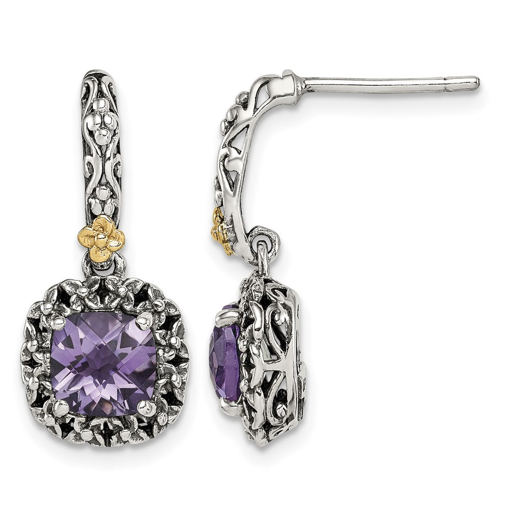 Sterling Silver Antiqued w/ 14k Polished Amethyst Earrings
