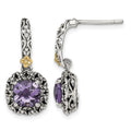 Sterling Silver Antiqued w/ 14k Polished Amethyst Earrings
