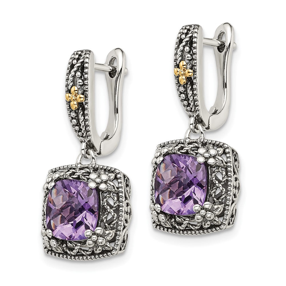 Sterling Silver Antiqued w/ 14k Polished Amethyst Earrings