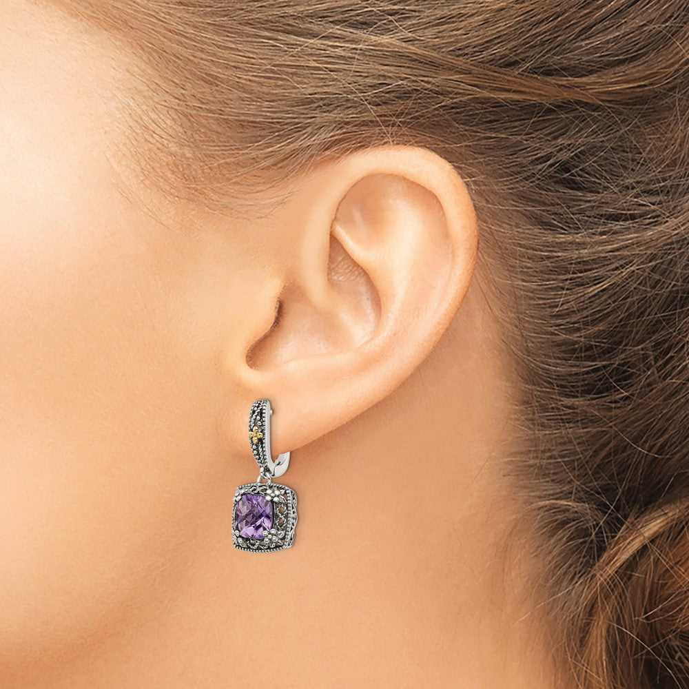 Sterling Silver Antiqued w/ 14k Polished Amethyst Earrings