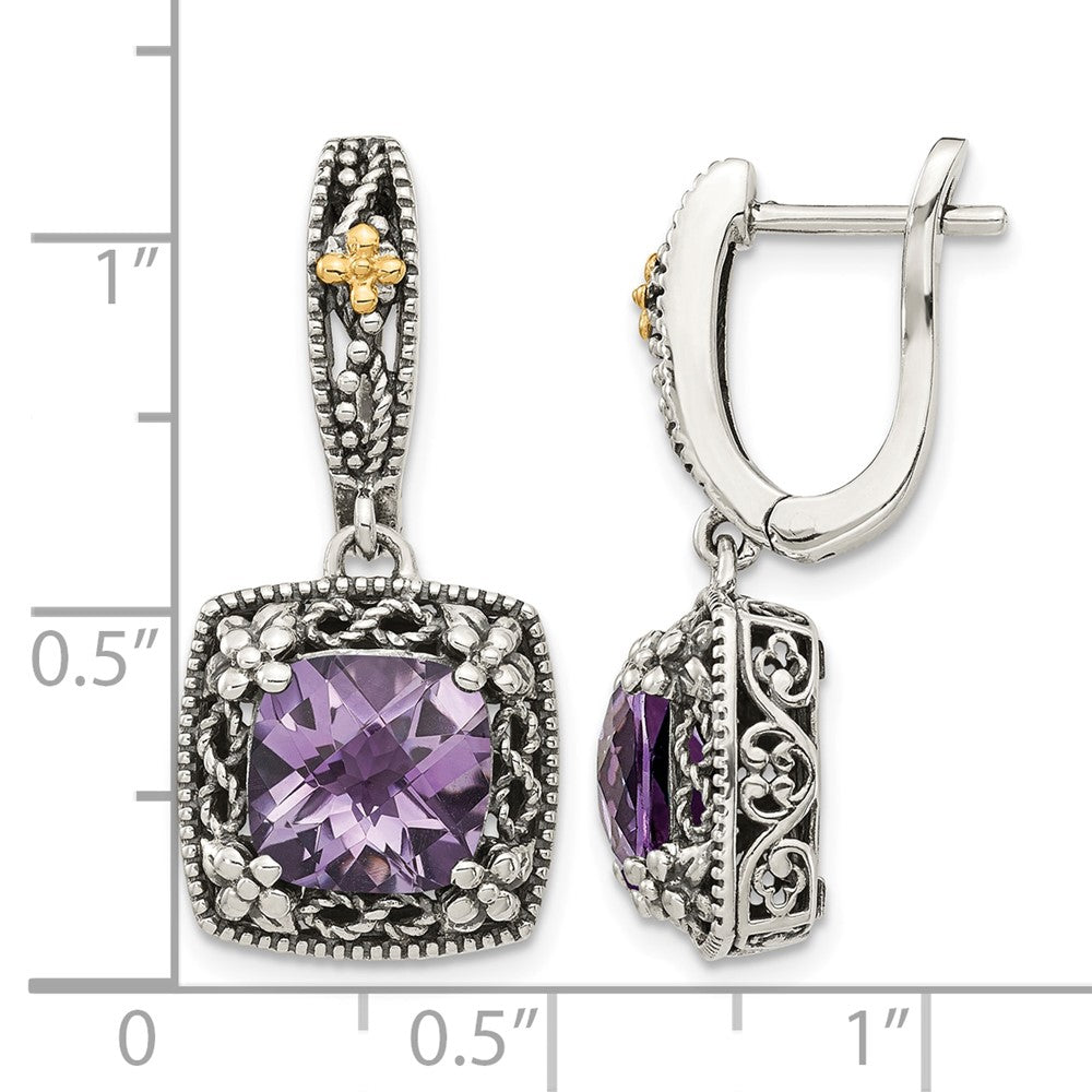 Sterling Silver Antiqued w/ 14k Polished Amethyst Earrings