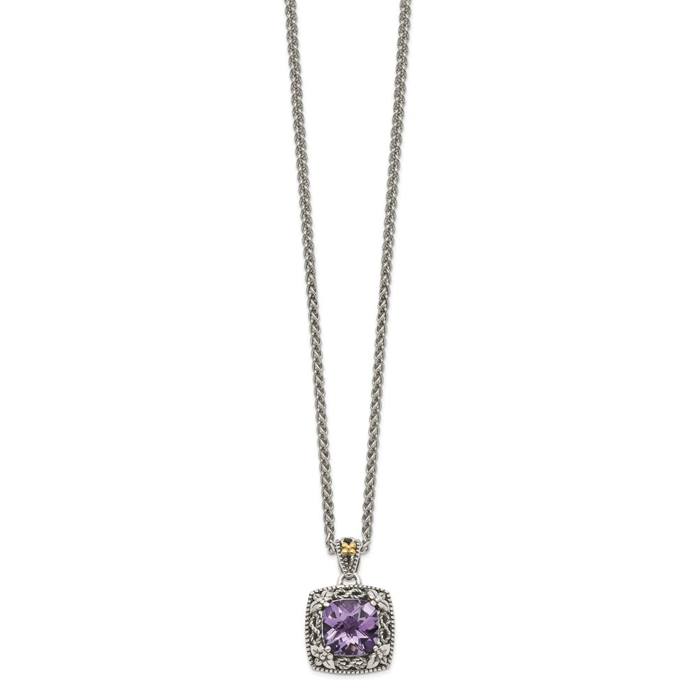 Sterling Silver Antiqued w/ 14k Polished Amethyst Necklace