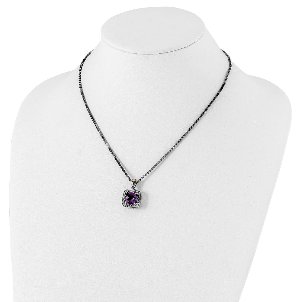 Sterling Silver Antiqued w/ 14k Polished Amethyst Necklace