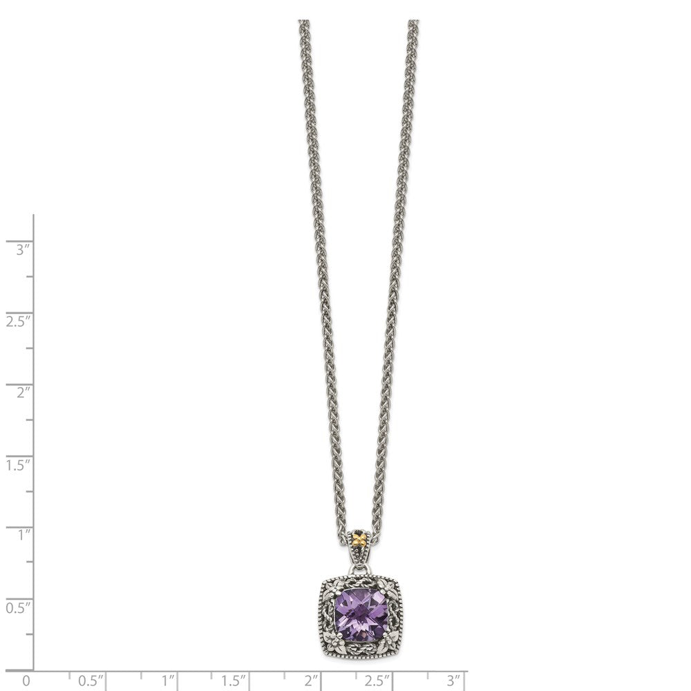 Sterling Silver Antiqued w/ 14k Polished Amethyst Necklace