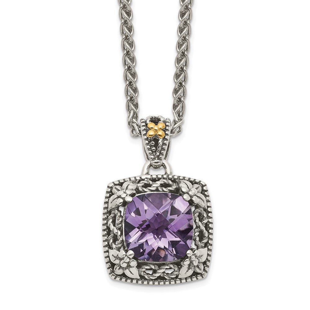 Sterling Silver Antiqued w/ 14k Polished Amethyst Necklace
