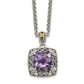 Sterling Silver Antiqued w/ 14k Polished Amethyst Necklace