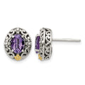 Sterling Silver Antiqued w/ 14K Accent Amethyst Post Earrings