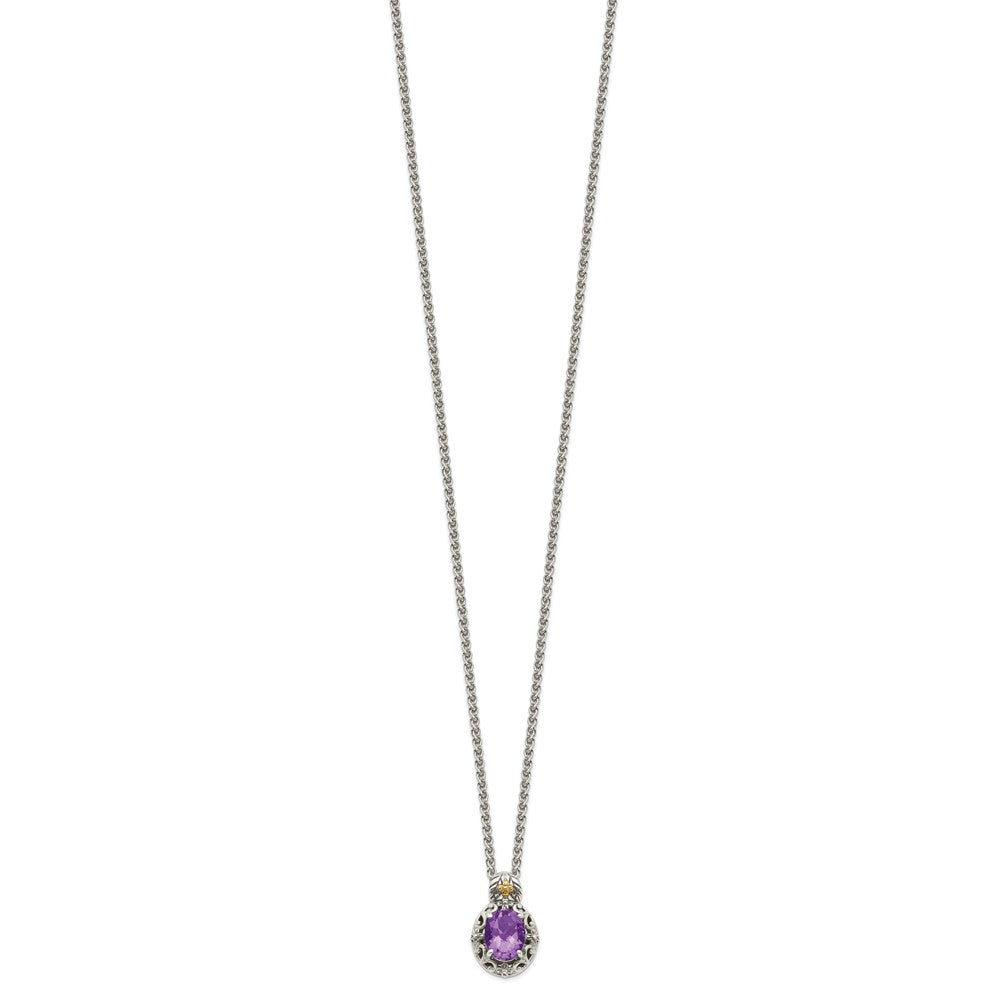 Sterling Silver Antiqued w/ 14K Accent Amethyst Necklace