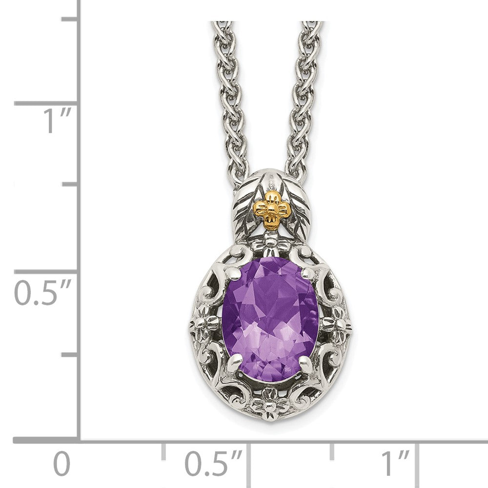 Sterling Silver Antiqued w/ 14K Accent Amethyst Necklace