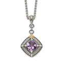 Sterling Silver Antiqued w/ 14K Amethyst & Diamond Dangle Necklace