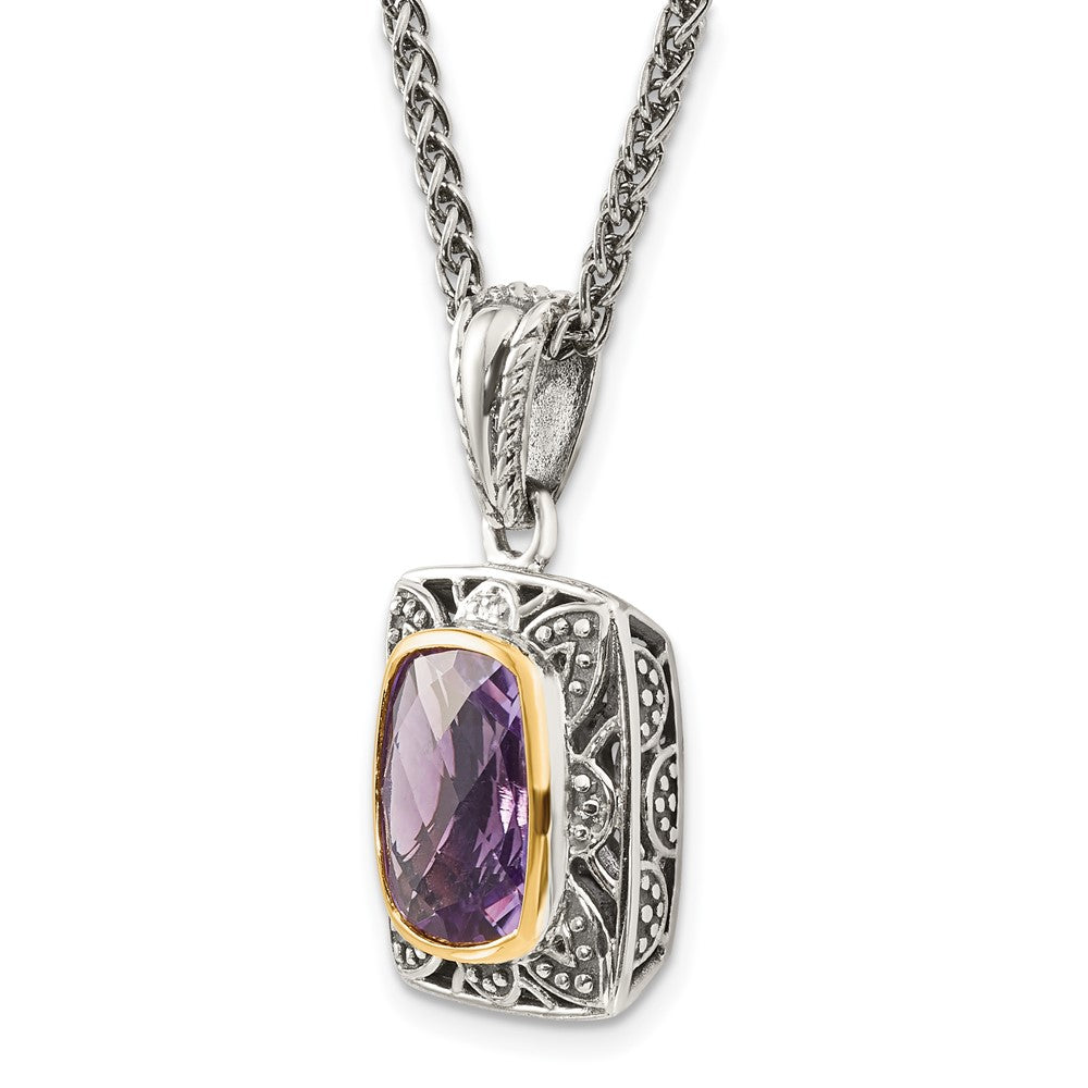 Sterling Silver Antiqued w/ 14k Polished Amethyst Necklace